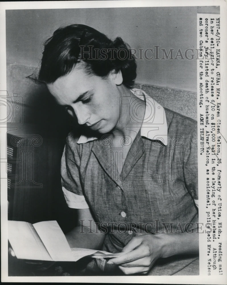 Load image into Gallery viewer, 1950 Press Photo Mrs. Karen Olsen Nelson jailed for the slaying of her husband
