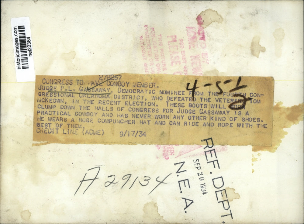 1934 Press Photo Judge P.L. Gassaway Democratic Congressional Candidate