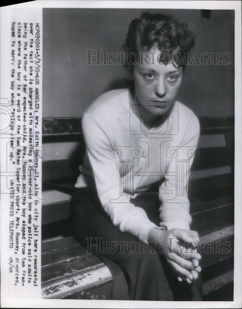 1955 Press Photo Edith Rooney in Los Angeles City Jail - nef22424