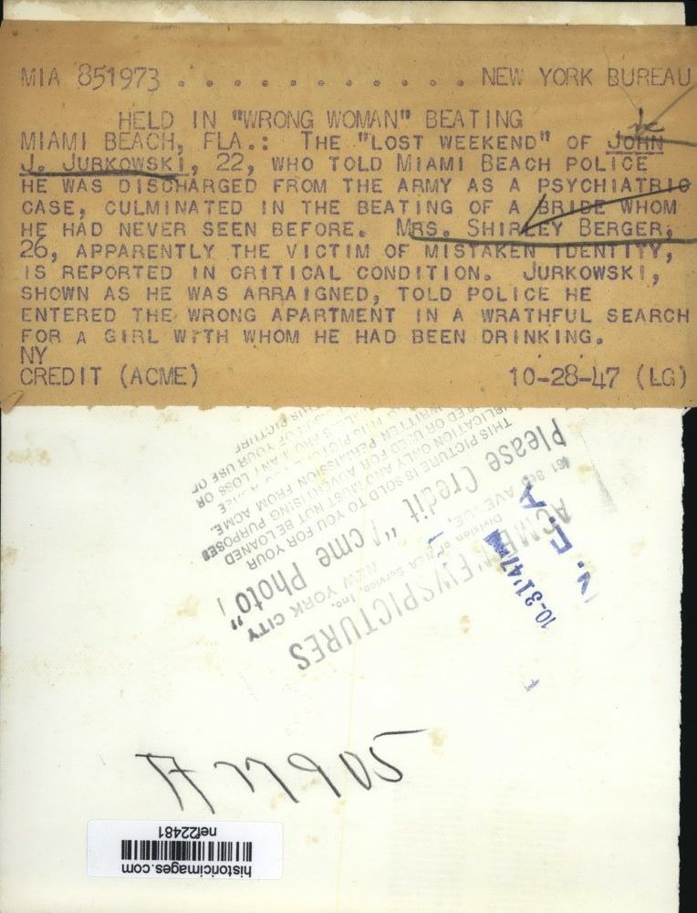 1947 Press Photo John J. Jurkowski at Arraignment in Miami, Florida - nef22481