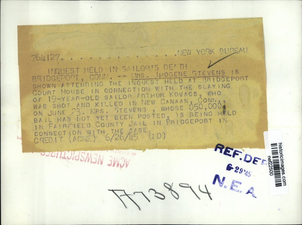 1945 Press Photo Imogene Stevens at Inquest, Bridgeport Court House - nef22500