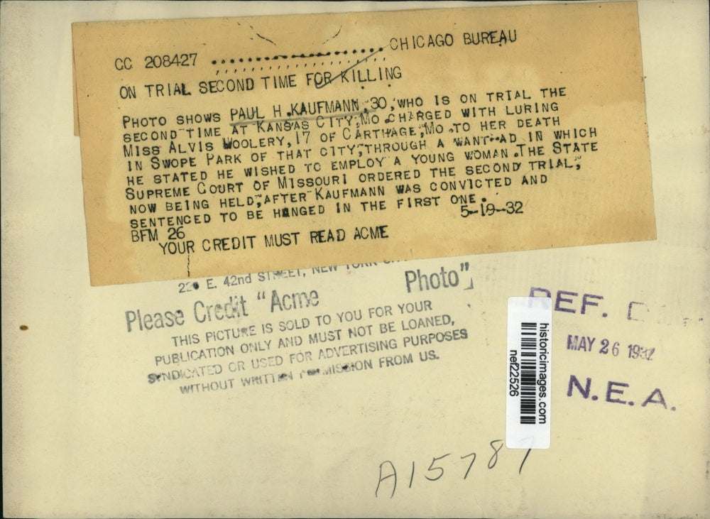 1932 Press Photo Paul h. Kaufman on Trial, Kansas City, Missouri - nef22526