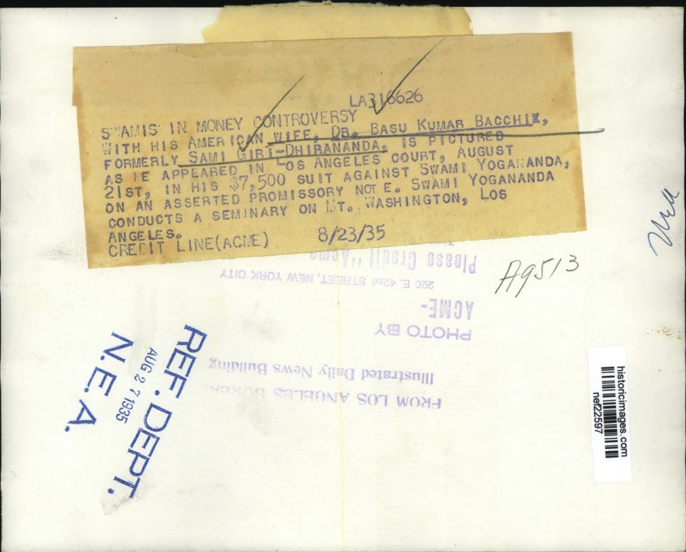 1935 Press Photo Dr. Basu Kumar Bacchi in Los Angeles Court - nef22597