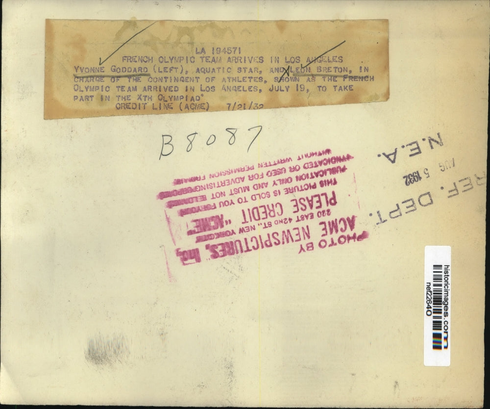 1932 Press Photo Yvonne Goddard, Leon Breton in Los Angeles - nef22640