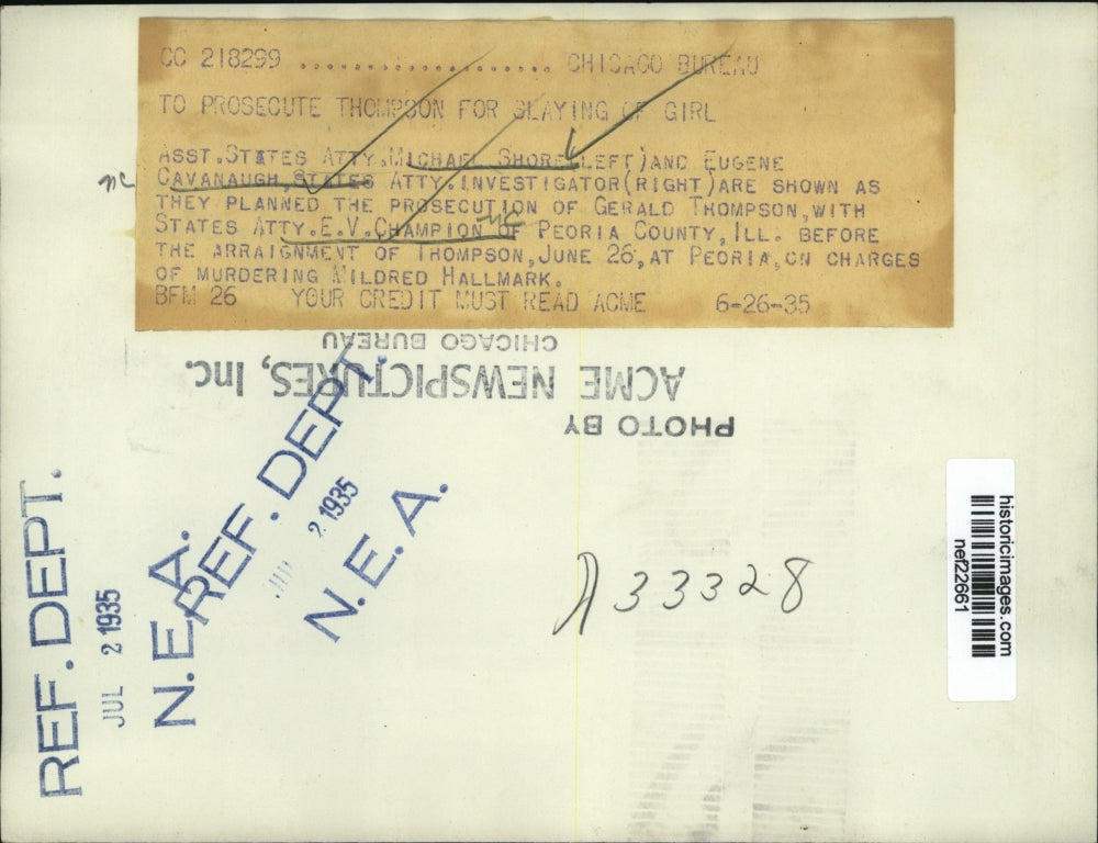 1935 Press Photo Attorneys Michael Shore, Eugene Cavanaugh, and E.V. Champion