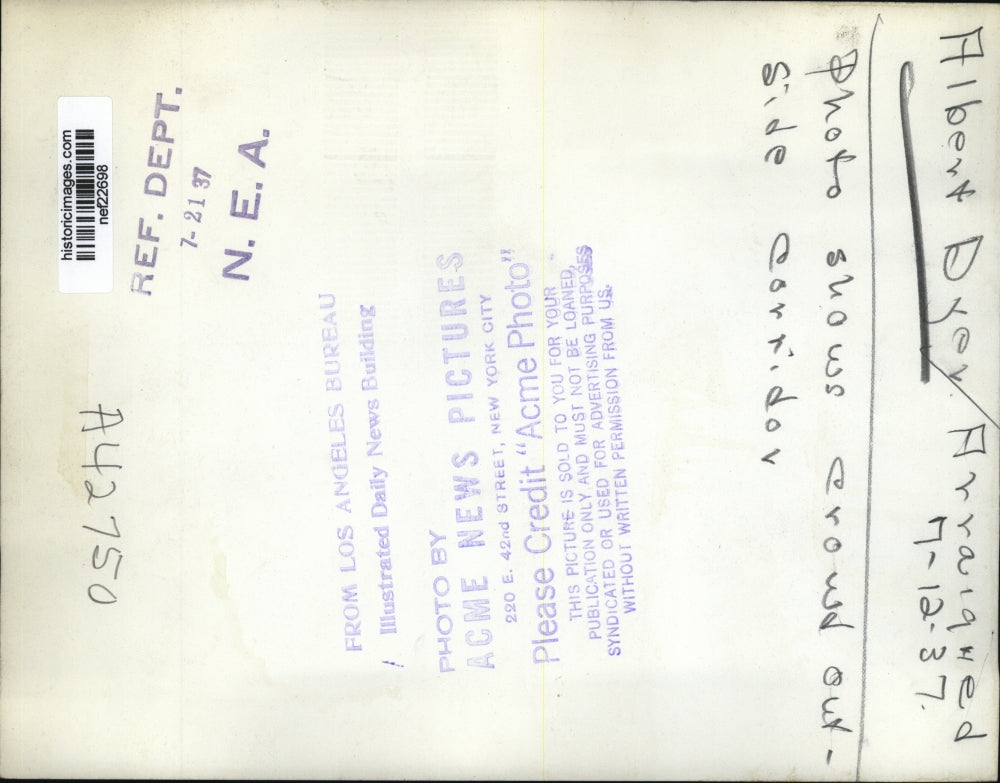 1937 Press Photo Albert Dyer Arraigned in Los Angeles, California Court