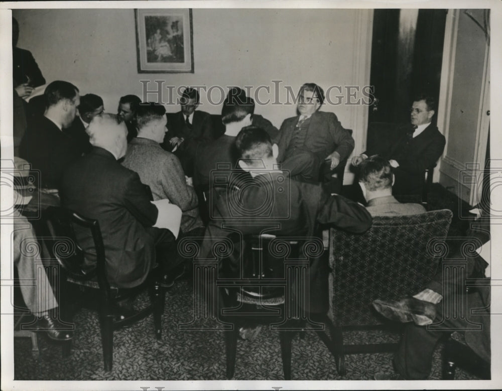1937 Press Photo John L Lewis Shown Giving a Press Conference in Boston Mass