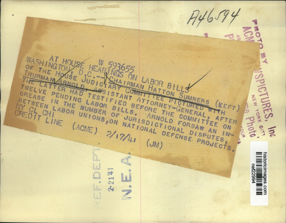 1941 Press Photo Hatton Sumners and Thurman Arnold at Labor Bills House Hearings