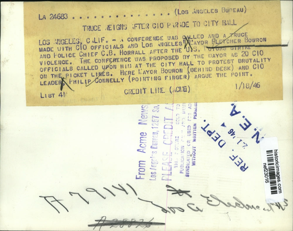 1946 Press Photo Mayor Fletcher Bowron at CIO Officials Conference, Los Angeles