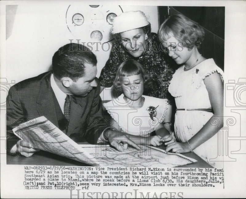 Load image into Gallery viewer, 1956 Press Photo Richard Nixon Shows Family Map of The Countries He Will Visit
