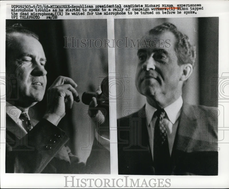 Load image into Gallery viewer, 1968 Press Richard Nixon Experienced Microphone Trouble as He Started To Speak
