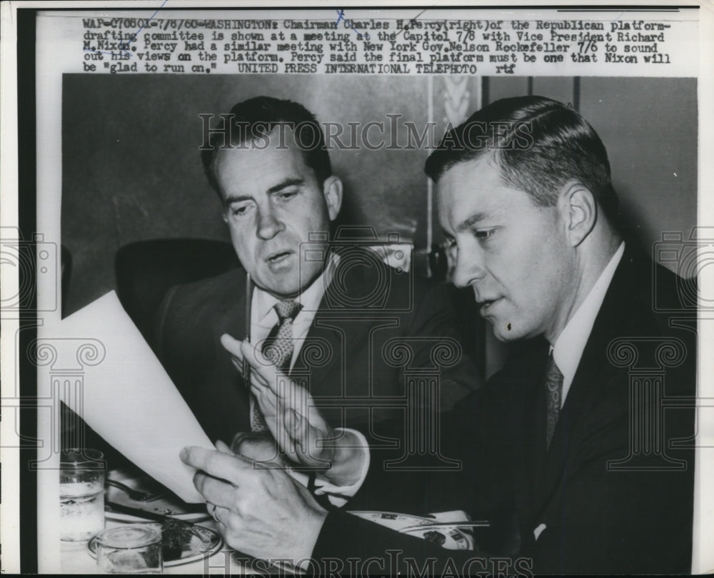 1960 Press Photo Charles H. Percy, Richard Nixon in Meeting, Washington, D.C.