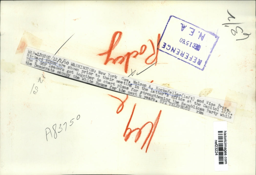 1960 Press Photo Richard Nixon and Nelson Rockefeller Meeting at Capitol Office