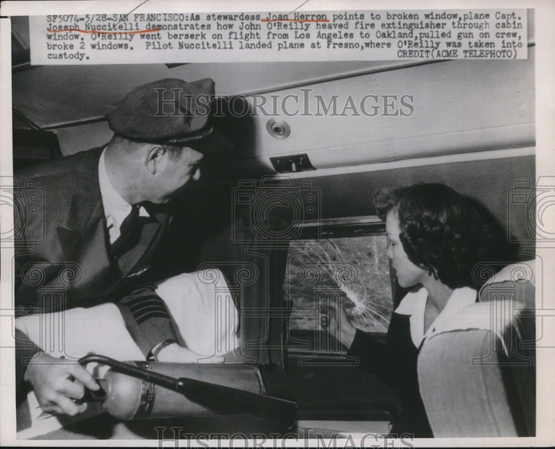 Load image into Gallery viewer, 1950 Press Photo Joseph Nuccitelli Demonstrates John O'Reilly Flight Rage
