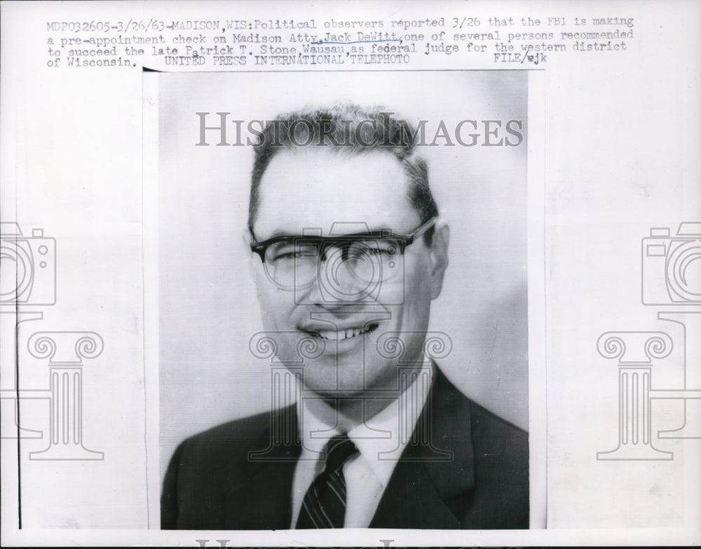1963 Press Photo Jack DeWitt to succeed Patrick T. Stone as federal judge