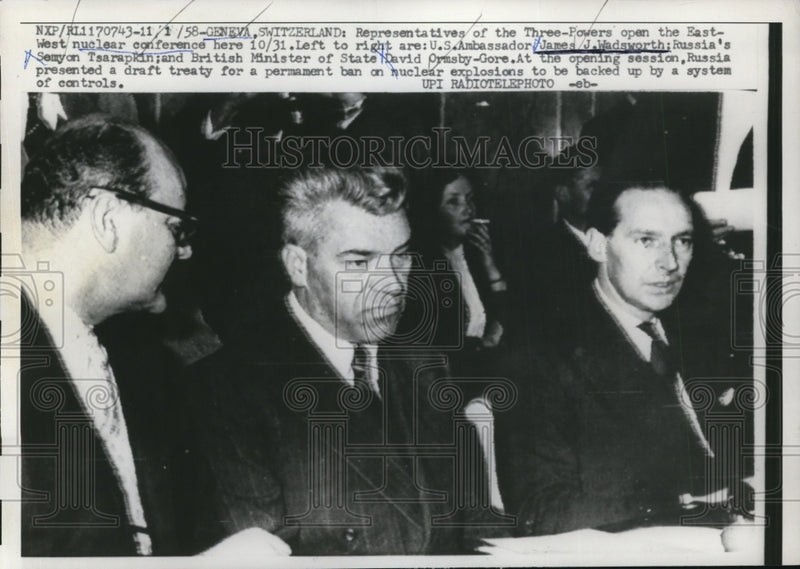 Load image into Gallery viewer, 1958 Press Photo representatives of the Three-Powers open nuclear conference
