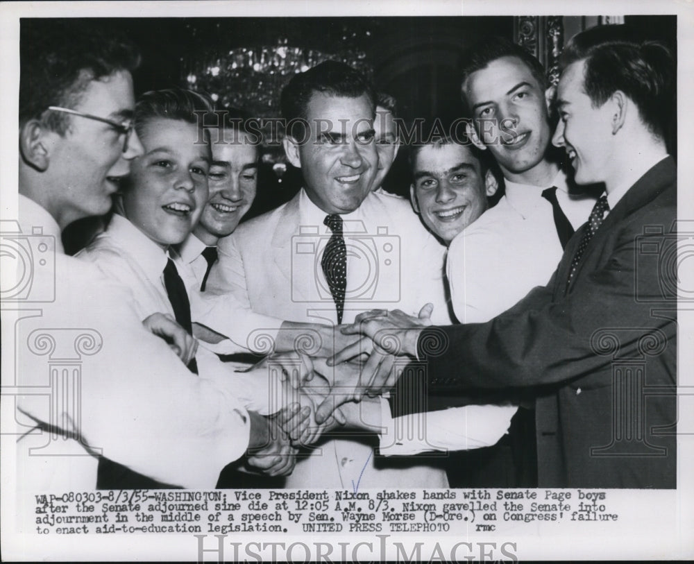 1955 Press Vice-Pres Nixon Shakes Hands With Sen Page Boys After Adjournment