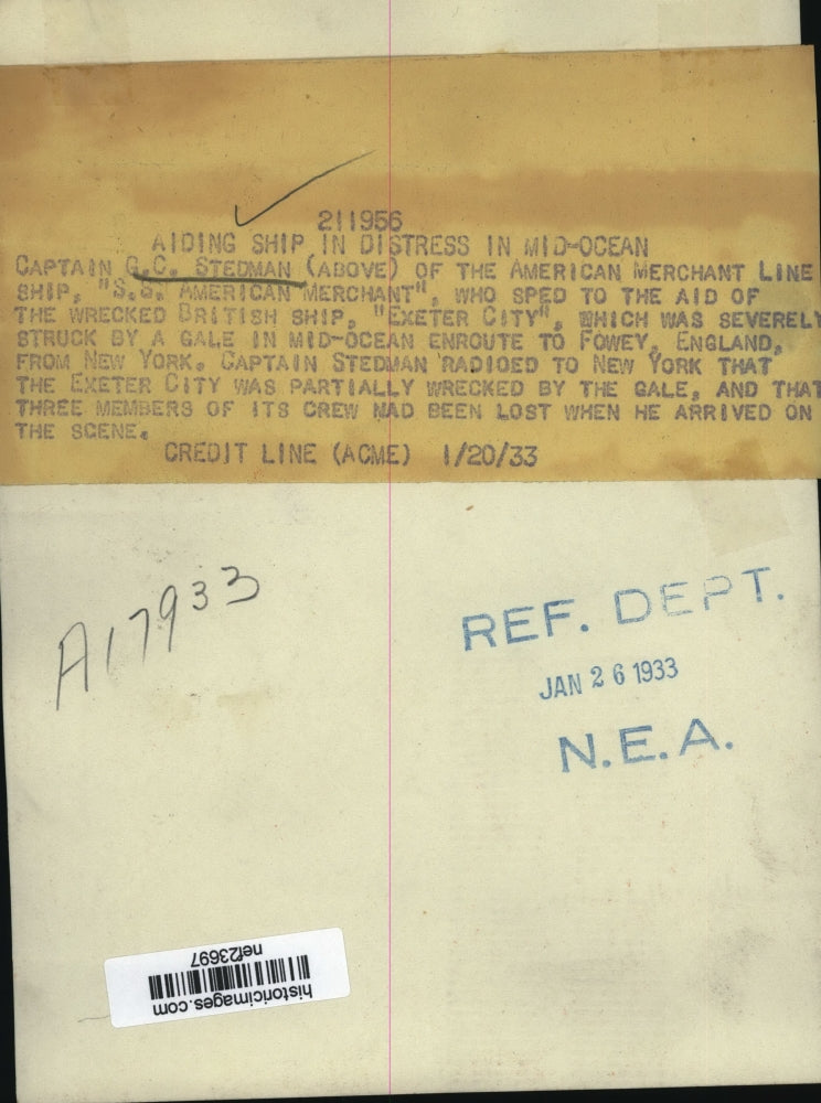 1933 Press Photo Captain G.C. Stedman - nef23697