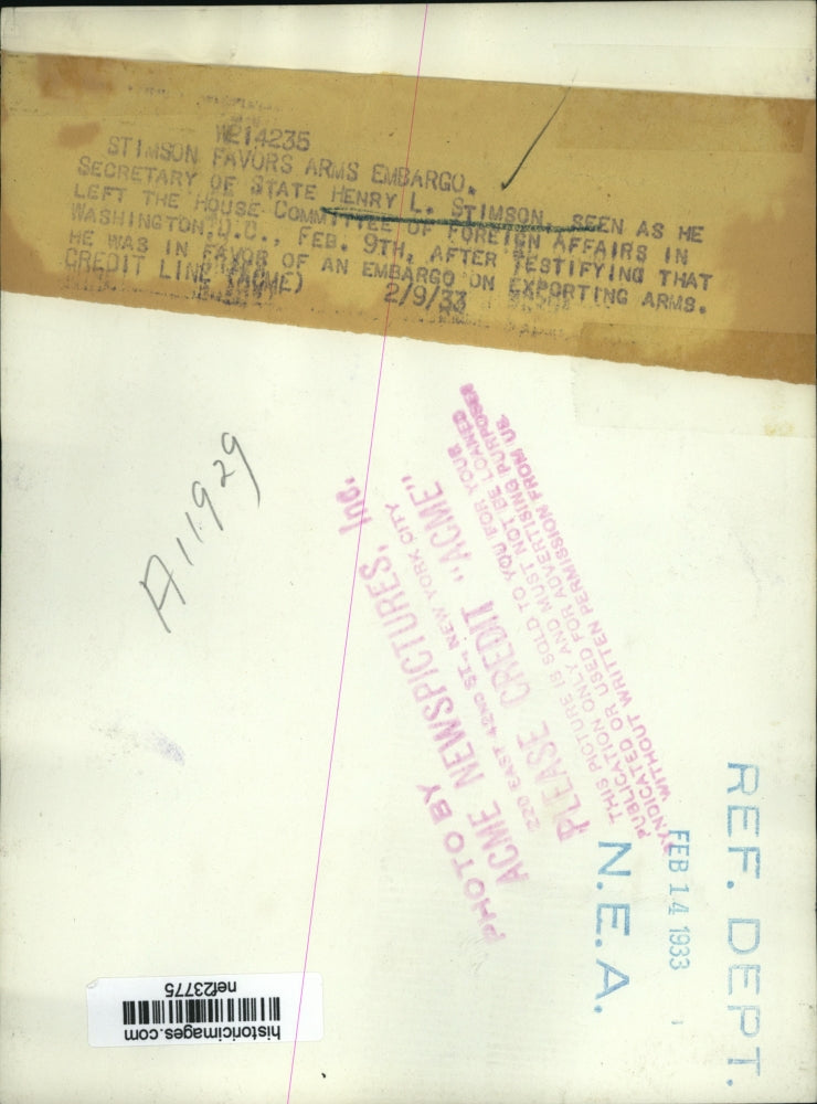 1933 Press Photo Secretary of State Henry L. Stimson after testifying