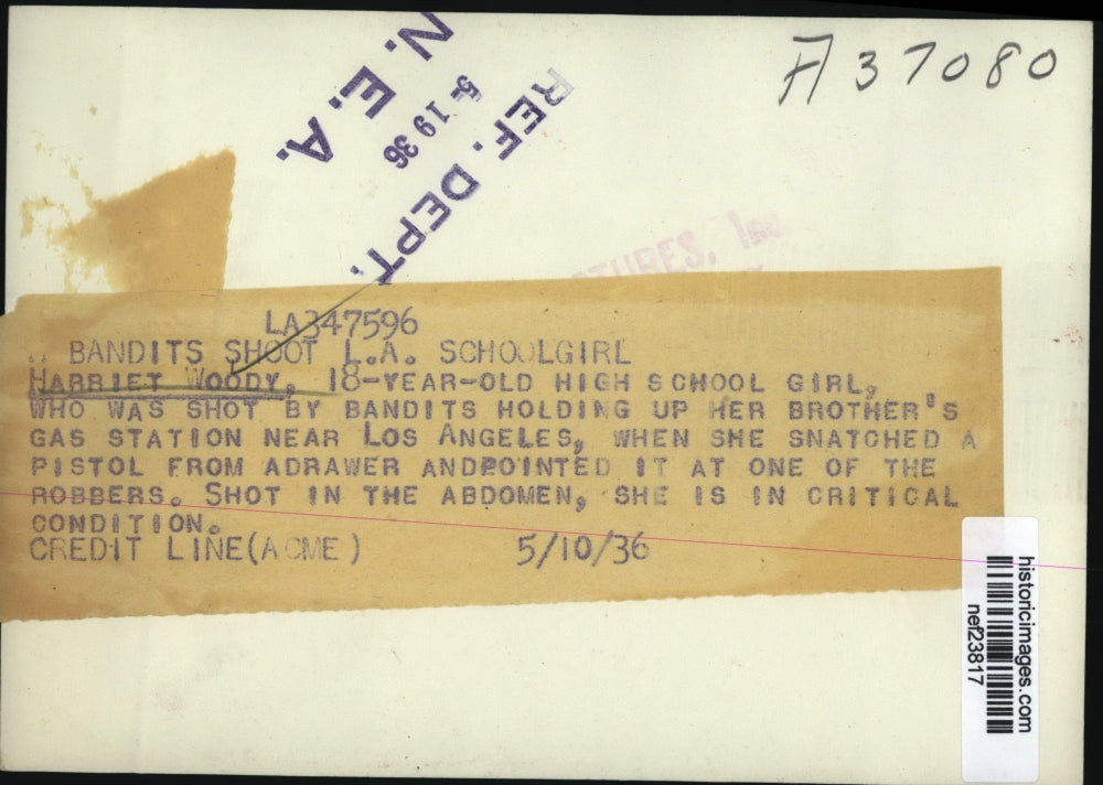 1936 Press Photo Harriet Woody Shot By Bandits Holding Up Her Brother's Station