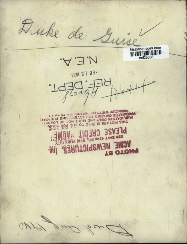 1934 Press Photo Duke de Guise - nef23858