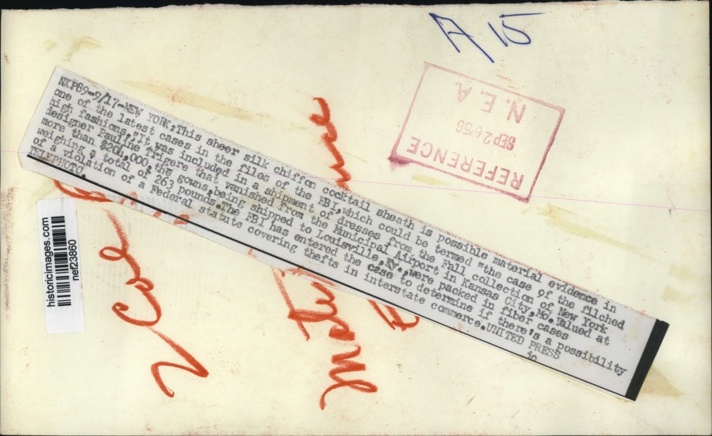 1955 Press Photo Sheer Chiffon Cocktail Sheath Latest Possible FBI Case