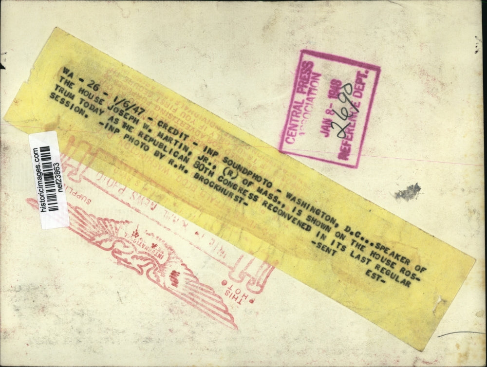 1947 Press Photo Joseph W Martin, Jr Shown on the House Rostrum Today