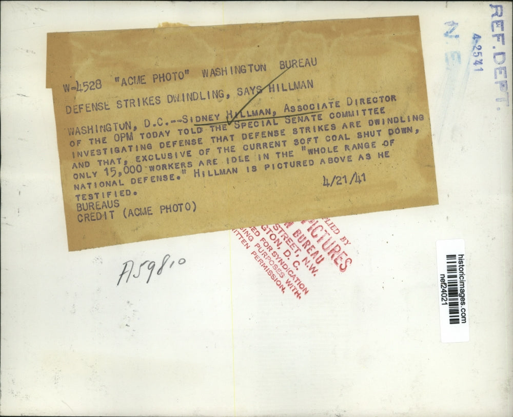 1941 Press Photo Sidney Hillman Testifies in Special Senate Committee