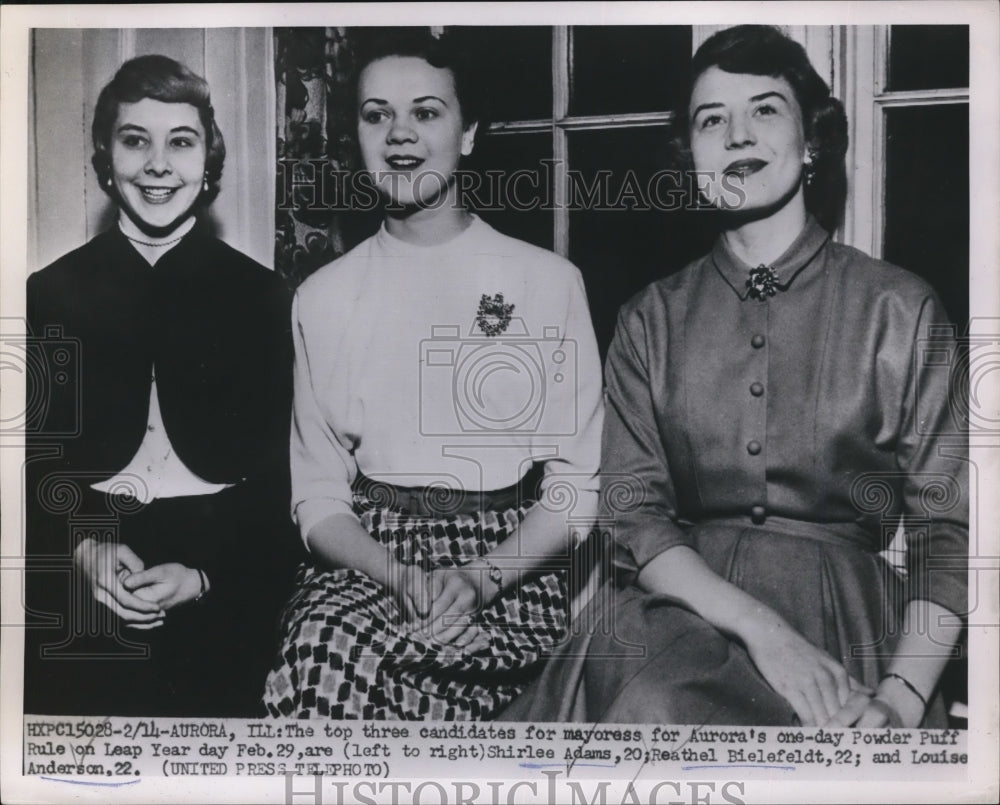 1952 Press Top Three Candidates for Aurora's Mayoress One-Day Powder Puff Rule