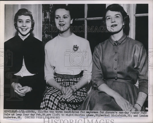 1952 Press Top Three Candidates for Aurora's Mayoress One-Day Powder Puff Rule