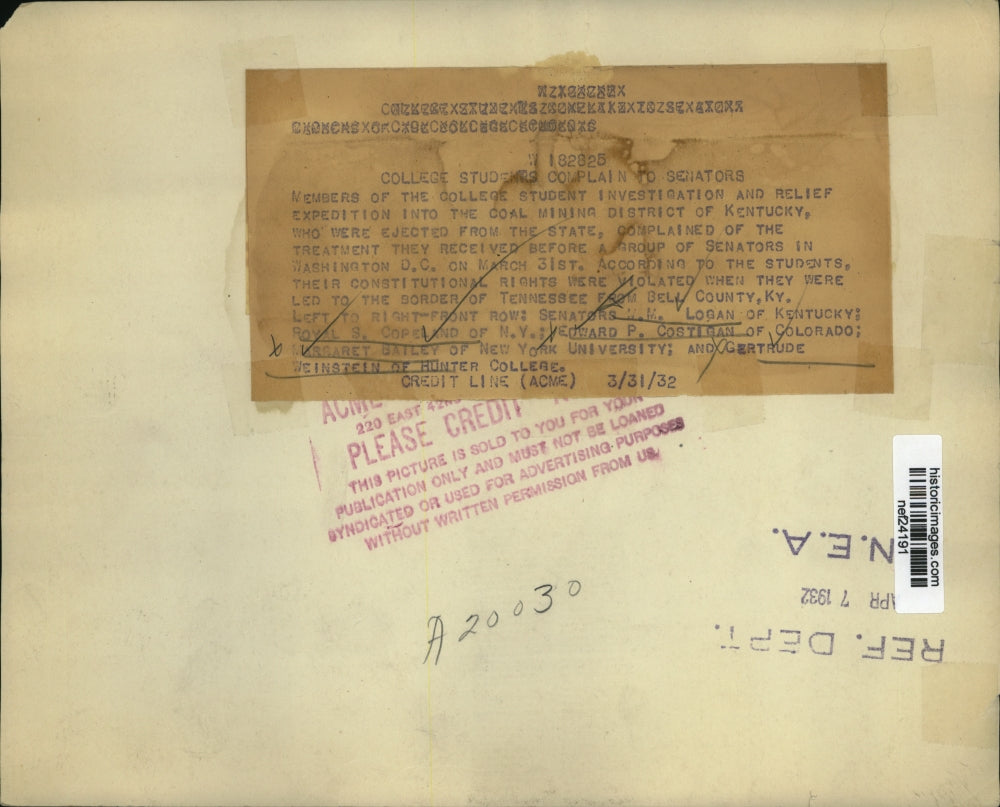 1932 Press Photo College Student complain to Senators on Coal Mining in Kentucky