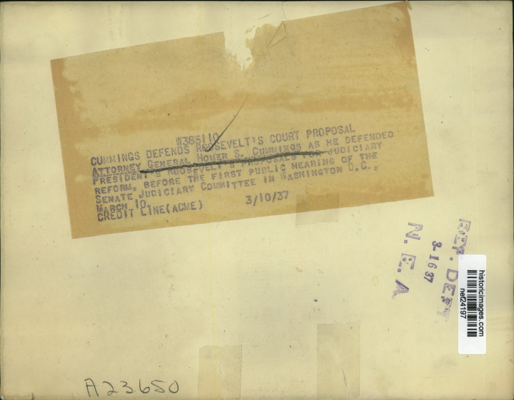 1937 Press Photo Attorney General Homer S Cummings defending President Roosevelt