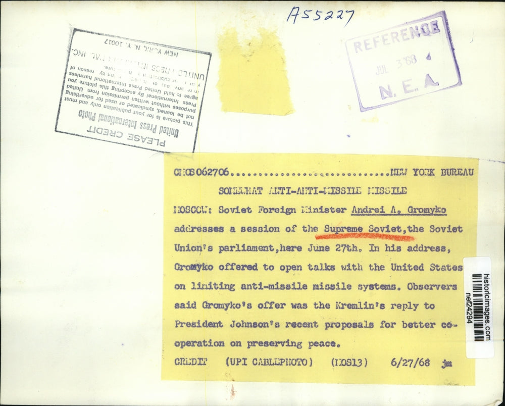 1968 Press Photo Amdrei A Gromyko Addresses Session of Supreme Soviet