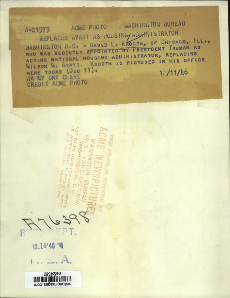 1946 Press Photo David L Krooth Appointed National Housing Administration