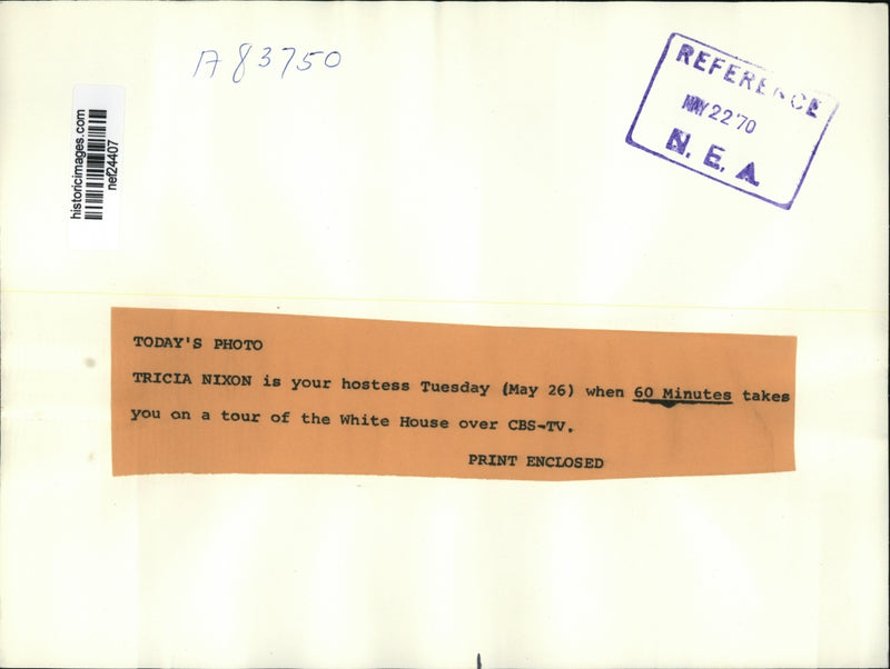 Load image into Gallery viewer, 1970 Press Photo Tricia Nixon in 60 Minutes tour of the White House over CBS-TV
