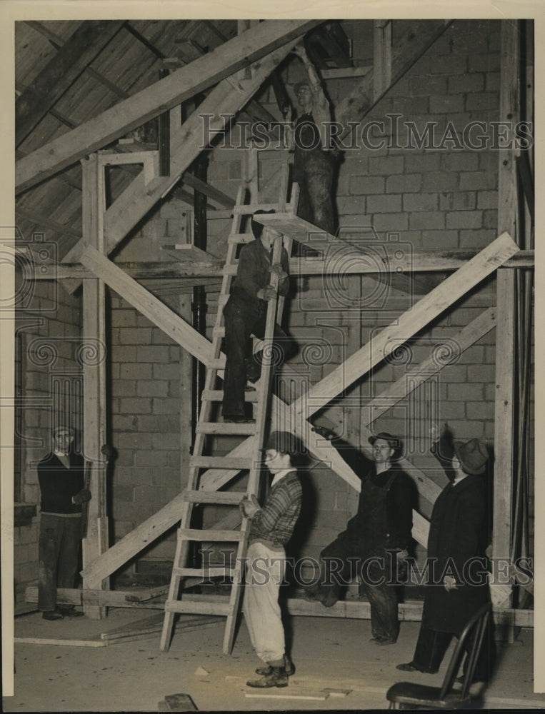 Load image into Gallery viewer, 1939 Press Photo Reverend Frank Brdlik and Workers Building Brookfield IL Church

