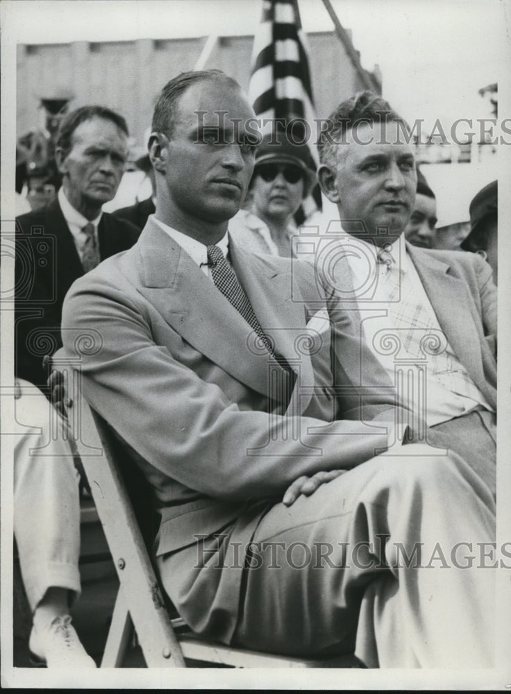 Load image into Gallery viewer, 1933 Press Photo James Roosevelt at Labor Day Celebration, World Fair
