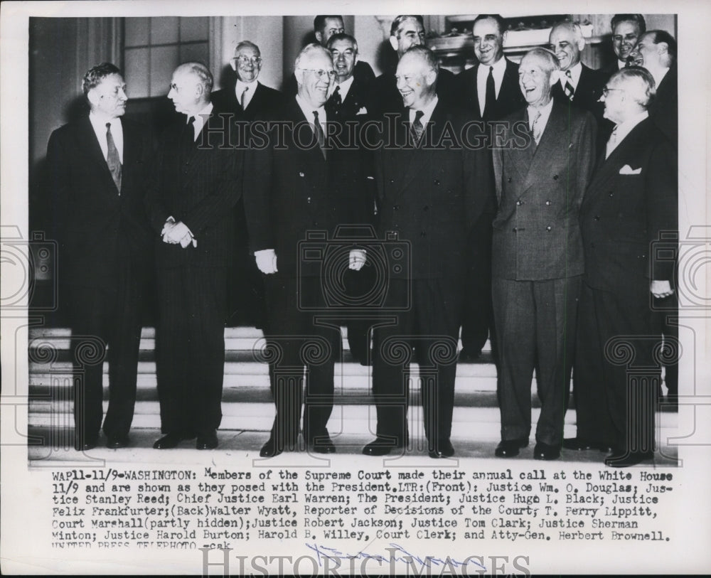 1953 Press Photo Supreme Court Members Visit President Eisenhower at White House