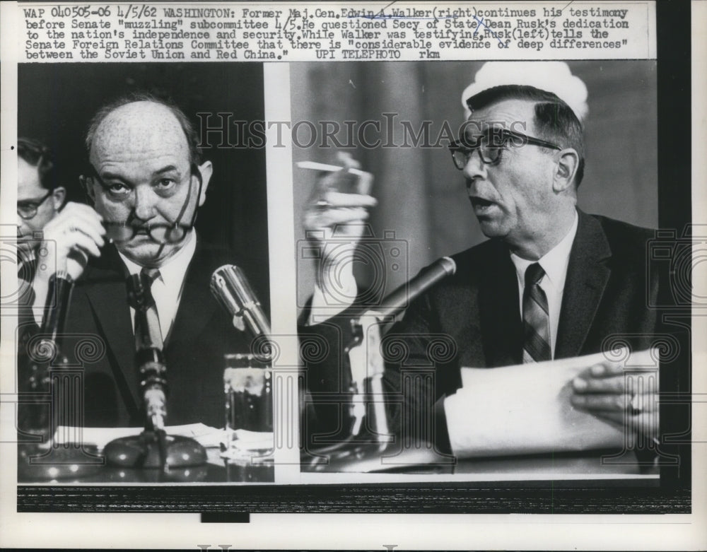 1962 Press Photo Edwin A. Walker Testifies in Senate Subcommittee, Washington
