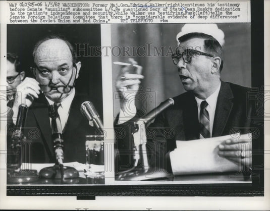 1962 Press Photo Edwin A. Walker Testifies in Senate Subcommittee, Washington