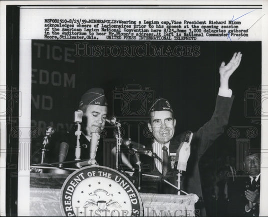 1959 Press Richard Nixon Wears Legion Cap Prior to His Speech at Opening Session
