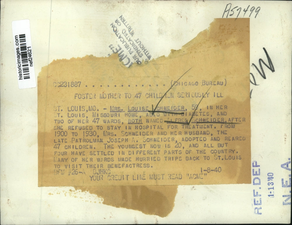 1940 Press Photo Mrs Louise Schneider And Two of Her 47 Wards - nef24621