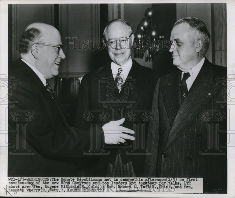 Load image into Gallery viewer, 1951 Press Photo Senate Republicans Met in Caucus On First Session Day
