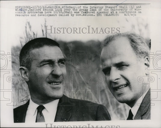 1962 Press Photo Stewart Udall, Gaylord Nelson at University Wisconsin Arboretum