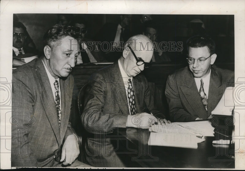 Load image into Gallery viewer, 1949 Press Photo James G. Thimmes, Philip Murray, Arthur J. Goldberg at Hearing
