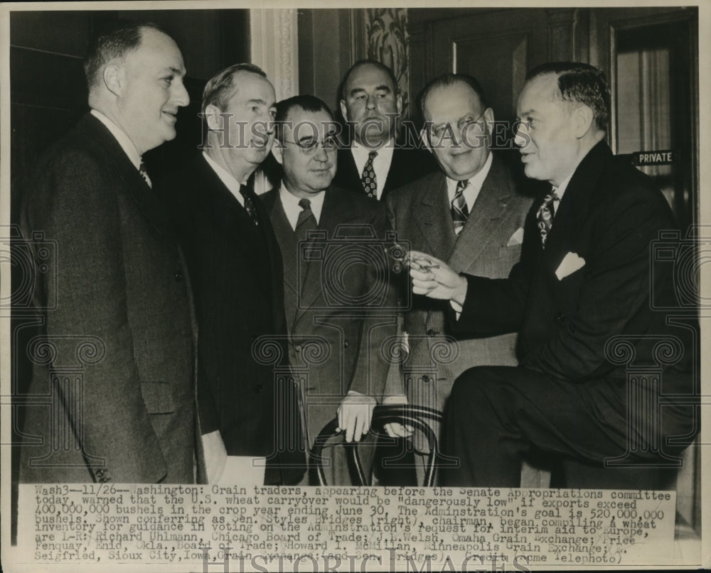 1947 Press Photo Grain Traders at Senate Appropriations Committee Hearing