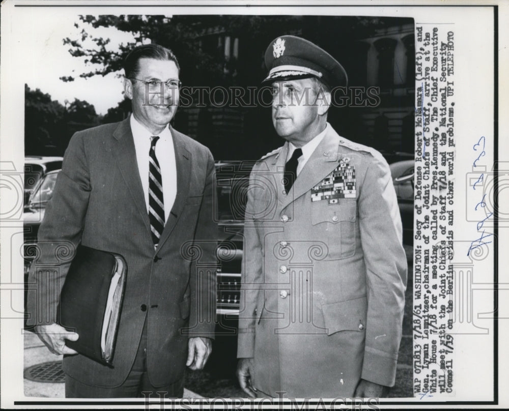 1961 Press Robert McNamara and Lyman Lemnitser Arrive at White House For Meeting