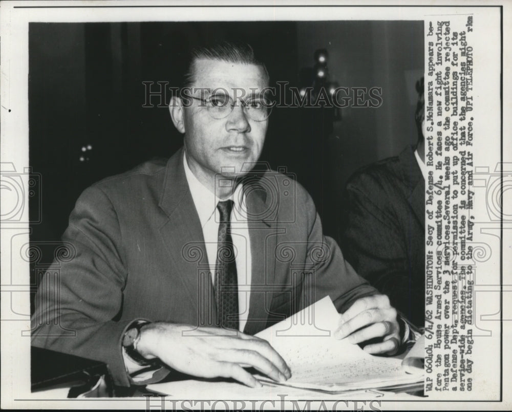 1962 Press Photo Robert S. McNamara at House Armed Services Hearing - nef24717
