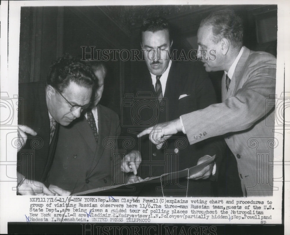 1956 Press Photo Adam Clayton Powell, Russian Team Touring New York City