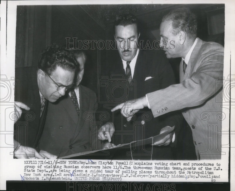 Load image into Gallery viewer, 1956 Press Photo Adam Clayton Powell, Russian Team Touring New York City
